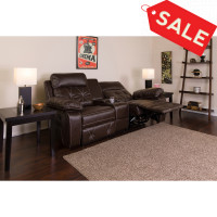 Flash Furniture BT-70530-2-BRN-GG Real Comfort Series 2-Seat Reclining Brown Leather Theater Seating Unit with Straight Cup Holders